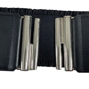 Kohl's Apt. 9 Black Stretchy Belt and Silver Fasteners 28” Waist Ruffled Edges